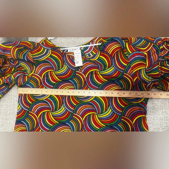 Lapogee Women’s Rainbow Colorful Short Ruffle Sleeve Plus Size Dress Sz 2X - Picture 10 of 11